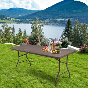 Costway 6' Folding Table Rattan Portable Indoor Outdoor Picnic Party Dining Camping