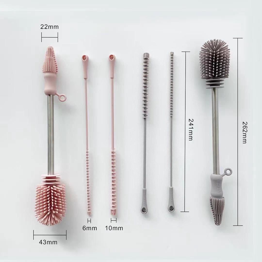 Haakaa Blush Silicone Cleaning Brush Kit – Multifunction 3-Piece Set for Bottles, Pumps & Accessories - Blush
