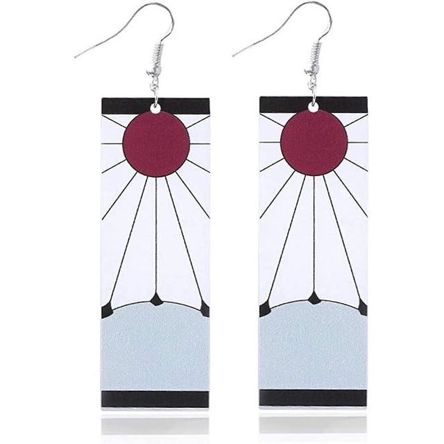 Pendientes de anime Demon Slayer Tanjiro - Pendientes Kimetsu No Yaiba Hanafuda - Accesorios de cosplay de anime para mujeres y niñas Pendientes de gancho blanco -