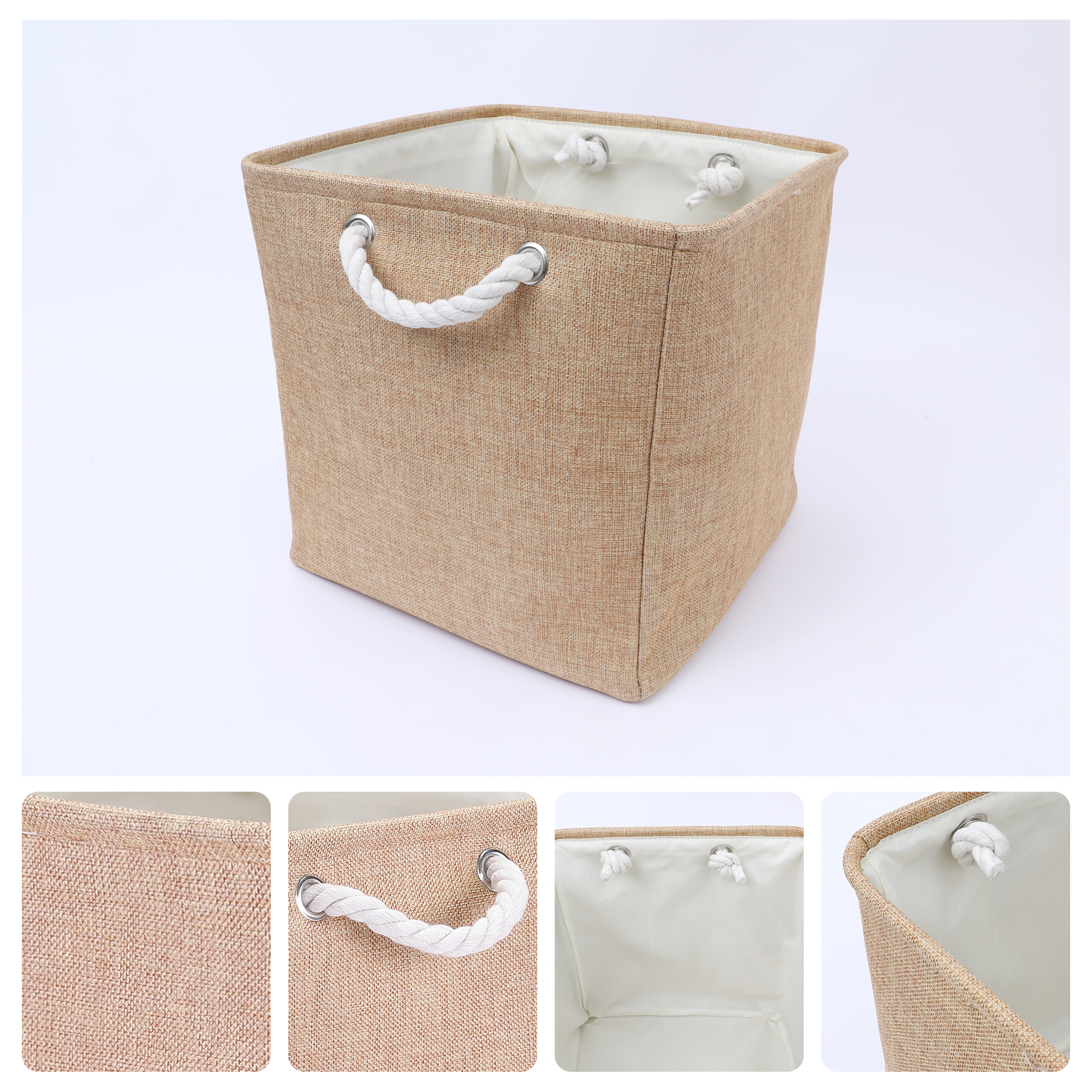 Unique Bargains 13 Inch Square Fabric Collapsible Storage Basket Bin with Handle Brown
