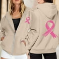 thumbnail image 2 of Womens Hoodies Ribbed Pullover Hoodie Streetwear Gym Women's Zip Up Hoodie Pullover Cancer Awareness Month Long Sleeve Pocket Drawstring Casual Sweatshirt For Everyday Wear, 2 of 6
