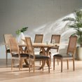 thumbnail image 2 of GDF Studio Brownell French Country Fabric Upholstered Wood and Cane 7 Piece Expandable Dining Set, Brown and Natural, 2 of 13