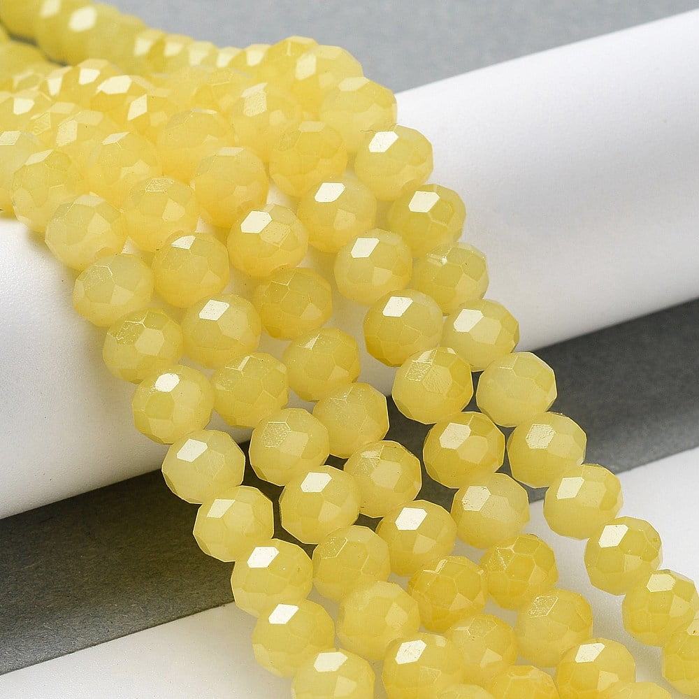Baking Painted Imitation Jade Glass Bead Strands Faceted Rondelle Yellow 6x5mm Hole: 1.2mm about 85pcs/strand 16.73''(42.5cm)