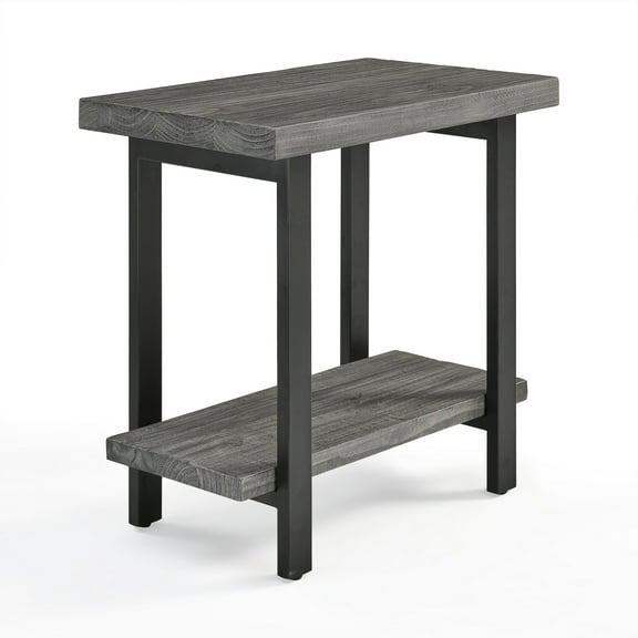 Alaterre Furniture Pomona Metal and Solid Wood 2-Tier End Table, Accent Table for Living Room, Slate Gray