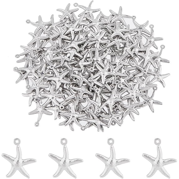 120Pcs Silver Starfish Charms Stainless Steel Summer Ocean Animal Marine Life Pendants for Jewelry Making Hole: 1.2mm for DIY