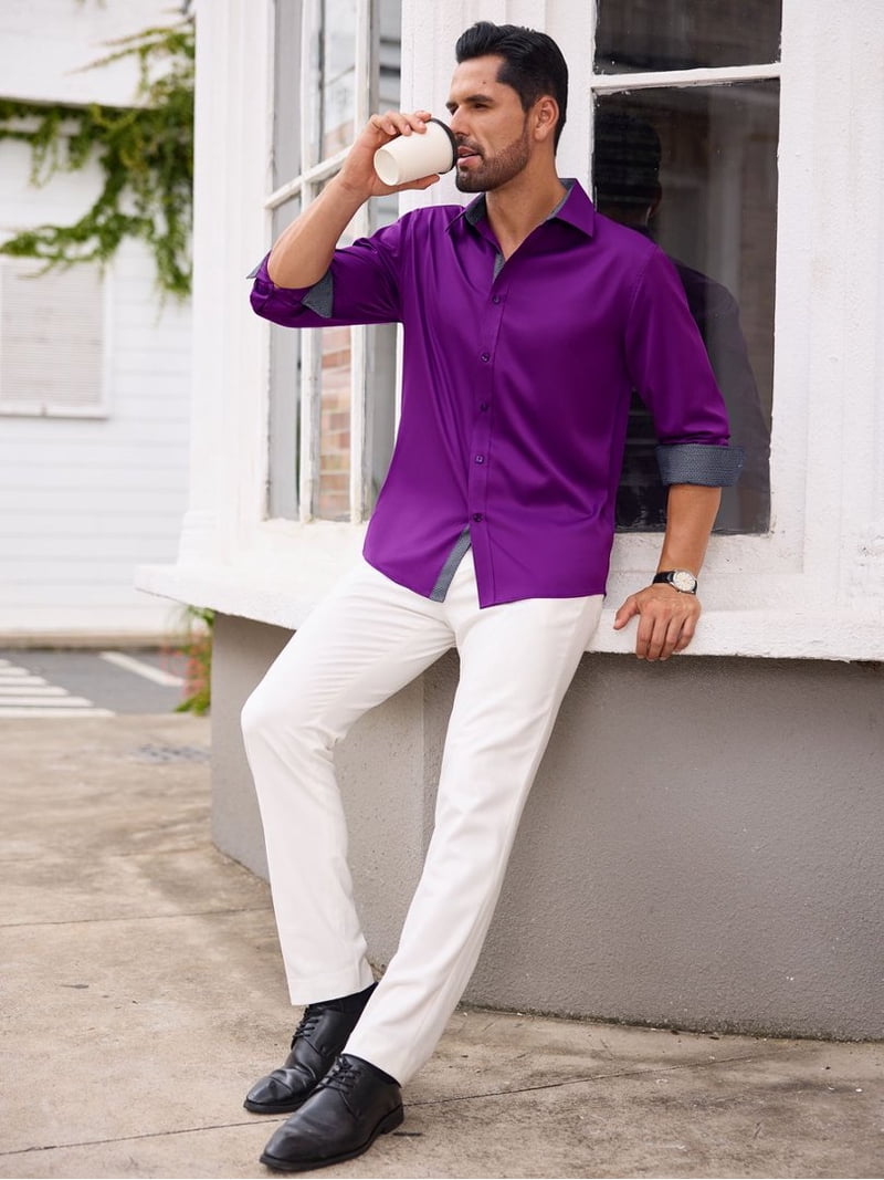 White Plum Mens Dress Shirt Alimens Gentle Mens Classic Stretch Cotton Dress Shirt, Long White Plum Mens Dress Shirt Alimens Gentle Mens Classic Stretch Cotton Dress Shirt, Long