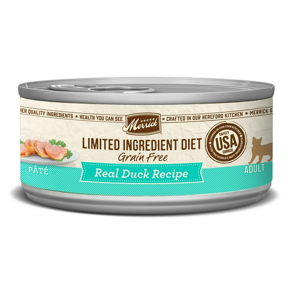 (24 Pack) Merrick Limited Ingredient Diet Grain Free Real Duck Recipe Wet Cat Food Pate, 5 oz Cans