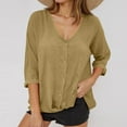 thumbnail image 4 of Ayfxijin Fall Tops for Women,Fashion Women's Comfortable V-Neck Long Sleeve Solid Casual T-shirt Blouse, 4 of 6