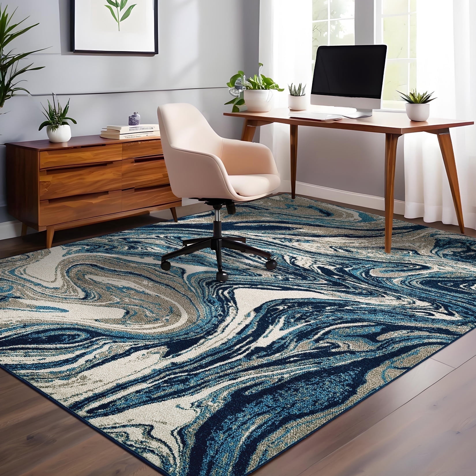 Garvee 5'x7' Area Rugs for Living Room Modern Abstract Area Rug Machine Washable Rug, Stain Resistant Indoor Carpet Low Pile Non-Slip Rugs for Bedroom Dining Room Office Playroom, Green
