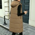 thumbnail image 4 of cocolona Long Puffer Vest for Women Trendy Hooded Sleeveless Stand Collar Button Down Long Coat Quilted Winter Warm Snow Overcoat with Pocket, 4 of 7