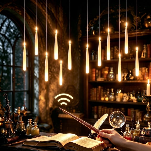 BiFandian Halloween Floating Candles with Wand Remote Control, Hanging LED Flameless Taper Candles Set, Flickering Lights for Halloween Christmas Birthday Party Indoor Decorations (10pcs)