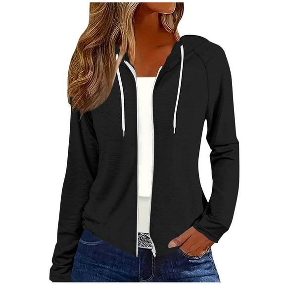 FNFHFY Womens Zip Up Hoodies Cropped Slim Fit Stretch Thin Hoodie Fall Comfy Lightweight Crop Jacket Casual Drawstring Solid Hooded Sweatshirts