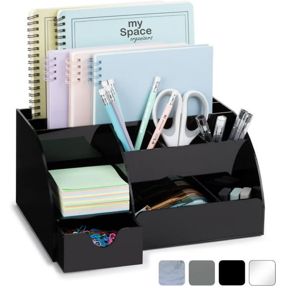 Clear Acrylic Desk Oganizer, 9 Compartments, Office Supplies and Desk Accessories Organizer, Home Decor Desktop Organizer (Clear)