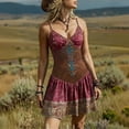 thumbnail image 2 of DHFJKG Cowgirl Dresses For Women Summer Bohemian Mini Dress Spaghetti Strap V Neck Collar Sexy Slim Fit Vacation Stylish Dresses, 2 of 4