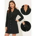 thumbnail image 2 of INSPIRE CHIC Vestido camisero de manga larga con bolsillos y cuello en V con muescas para mujer Negro S, 2 of 4