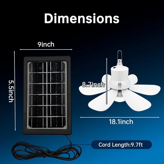 Solar Ceiling Fan Light with 10000mAh Battery, Portable Rechargeable Hanging Fan with Remote and Dimmable LED for Tent Garage Gazebo Outdoor Camping