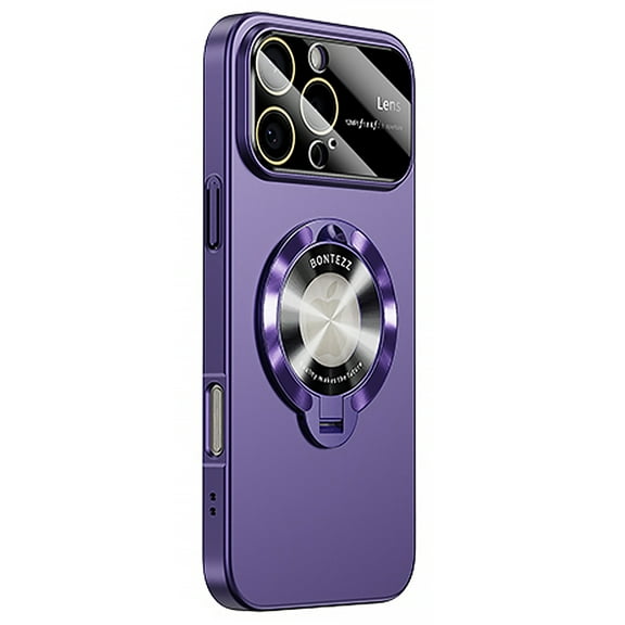 Magnetic Case for iPhone 16 Pro with Big Window Glass Lens Camera Full Protector [Compatible with Magsafe] Shockproof Logo View Hidden Kickstand PC Slim Phone Case for Women Men,Darkpurple
