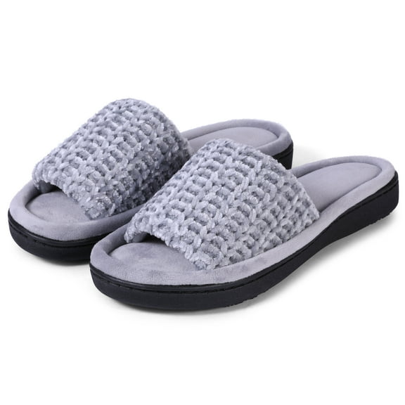 Roxoni Womens Soft Open Toe Slide Slippers, Indoor Outdoor Rubber Sole Grey
