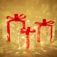 thumbnail image 4 of Set of 3 Christmas Lighted Gift Boxes Decorations Transparent Lighted Boxes with Red Bows Christmas Tree Skirt Ornament Xmas Tree Party Holiday Decor, 4 of 9