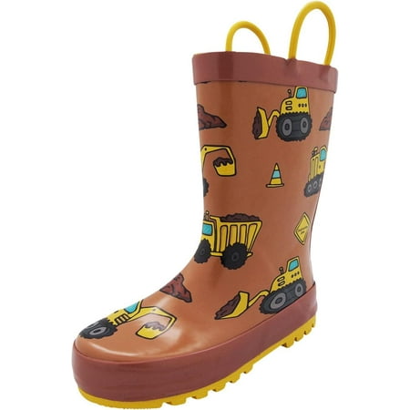 Norty Waterproof Rubber Rain Boots for Kids - Boys & Girls - Toddlers & Big Kids, 40553 Brown Construction Vehicles / (Best Waterproof Boots For Kids)