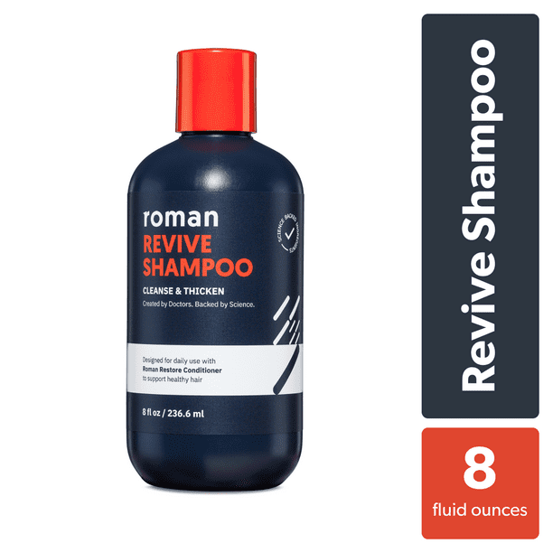 Roman Men's Revive Shampoo to Exfoliate and Clarify with Peppermint, 8