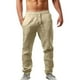 thumbnail image 1 of Pantalones de color liso con cintura elástica para hombre: pantalones informales holgados y transpirables, mezcla de lino, para la playa en verano y para el día a día., 1 of 5
