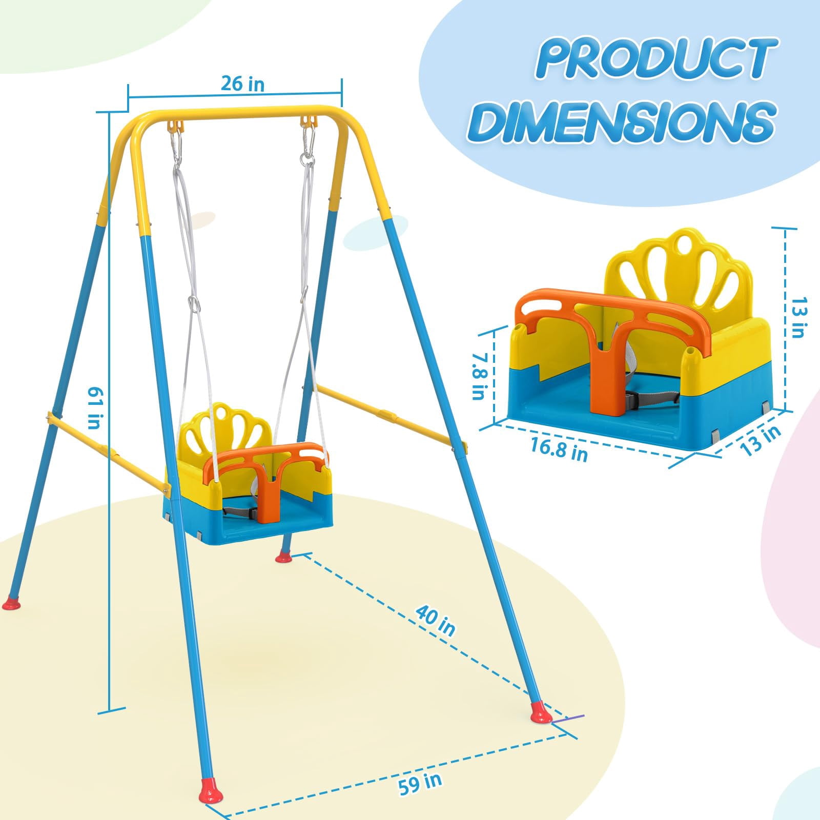 G TALECO GEAR Foldable Toddler Swing, 2 in 1 Swing Sets for Backyard, Easy to Install & Store, Blue