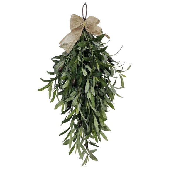 Mozhitti Olive Branch Tear Drop Wreath 24 Inches Front Door Decoration Full Size Imitation Olive Decoration Farmhouse Tear Drop Hanging Wreath Spring Outdoor Decoration