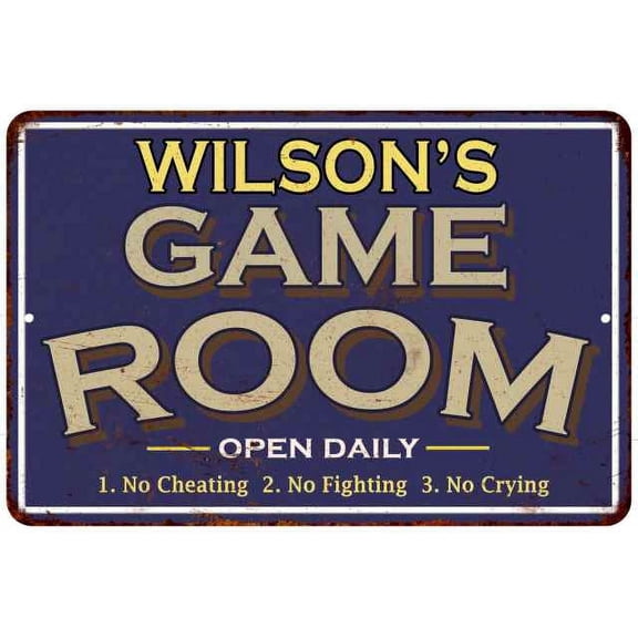 WILSON'S Blue Game Room Sign Metal 8 x 12 High Gloss Metal 208120002490