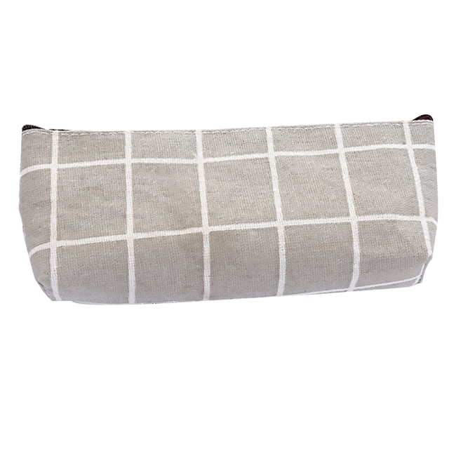 Seitruly Estuche de lápices de lona Simple a rayas frescas, bolsa de almacenamiento escolar, bolsa de cosméticos, regalo de papelería para niñas, Carpetas de archivos gris