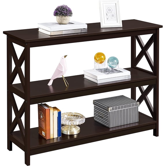 LibraMAl Console Table with 3 Storage Shelves, 3-Tier Entryway Table, Sofa Side Narrow Long Bookshelf for Hallway Living Room, Accent Furniture, Espresso