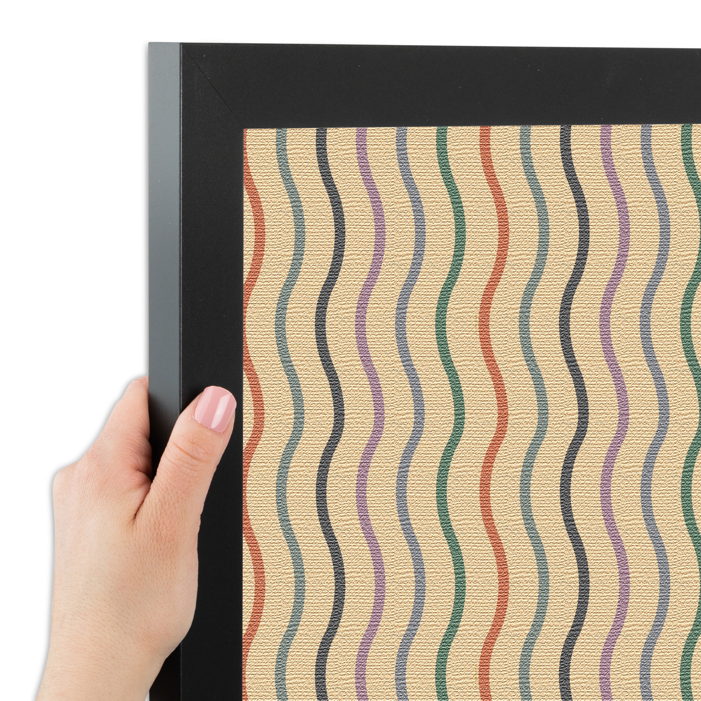 PinPix 22x18 Custom Cork Bulletin Board Multi Color Waves Poster Board Has a Fabric Style Canvas Finish, Framed in Multi Color Waves, by ArtToFrames (PinPix-565)