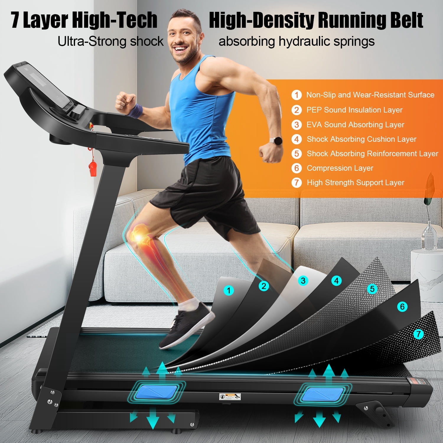 Treadmill with Incline, ADNOOM 3.25HP 18-Inch Wide Treadmill, 300lb Capacity Folding Treadmill with APP & Bluetooth Audio Speakers, Electric Walking Running Exercise Machine for Home Office Gym