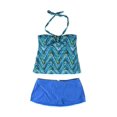 thumbnail image 2 of Island Escape Womens Patterned Skirtini 2 Piece Bandini, Blue, 12, 2 of 2