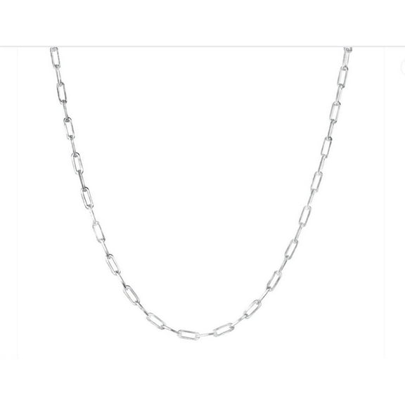 925 Sterling Silver Solid Paper Clip Chain 2mm, 24” Paperclip Necklace Made in Italy Unisex, All ages