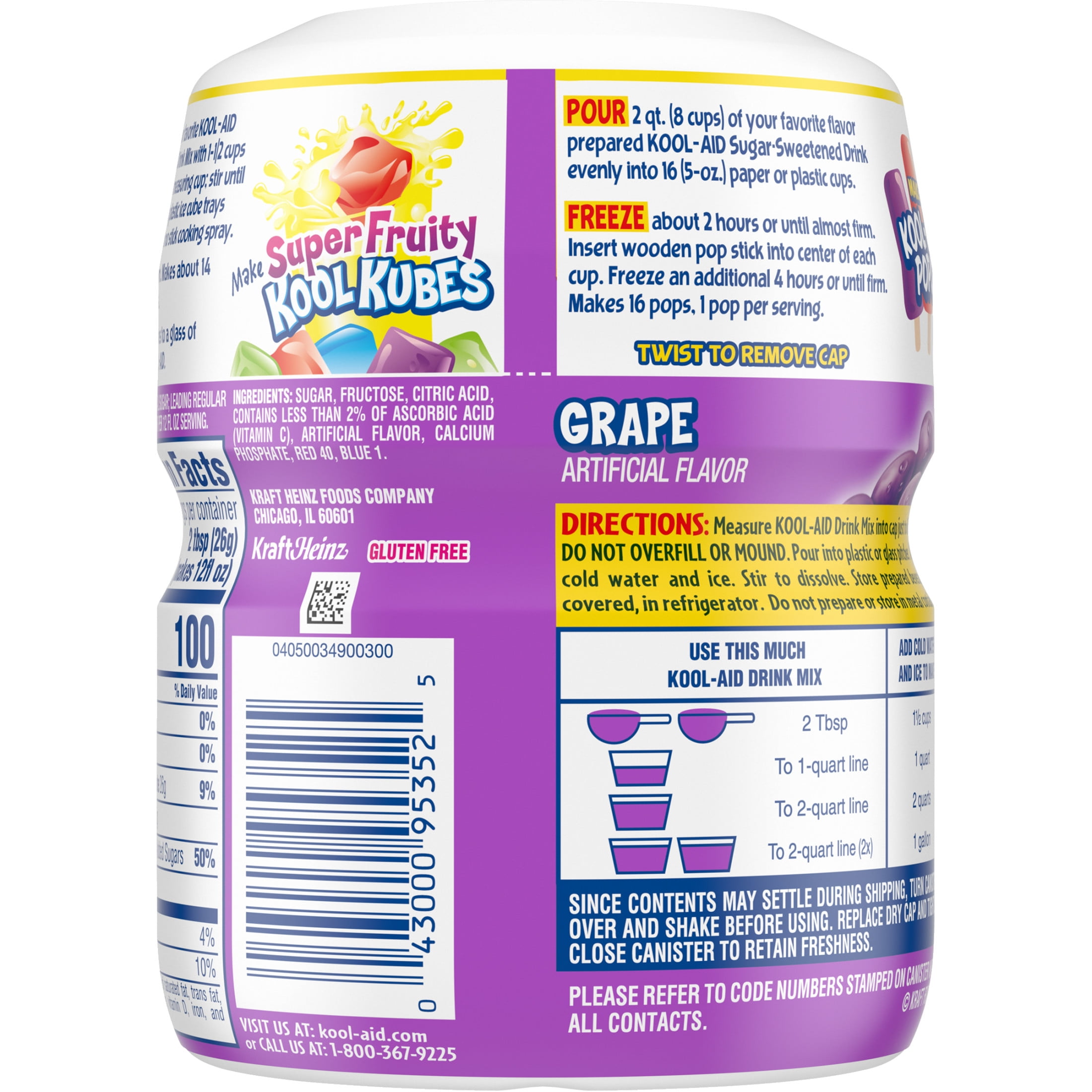 Kool-Aid Drink Mix, 1 Canister, for Flavorful Hydration and Shareable Refreshment, Grape Artificially Flavored, Good Source of Vitamin C, Caffeine Free, 19 oz