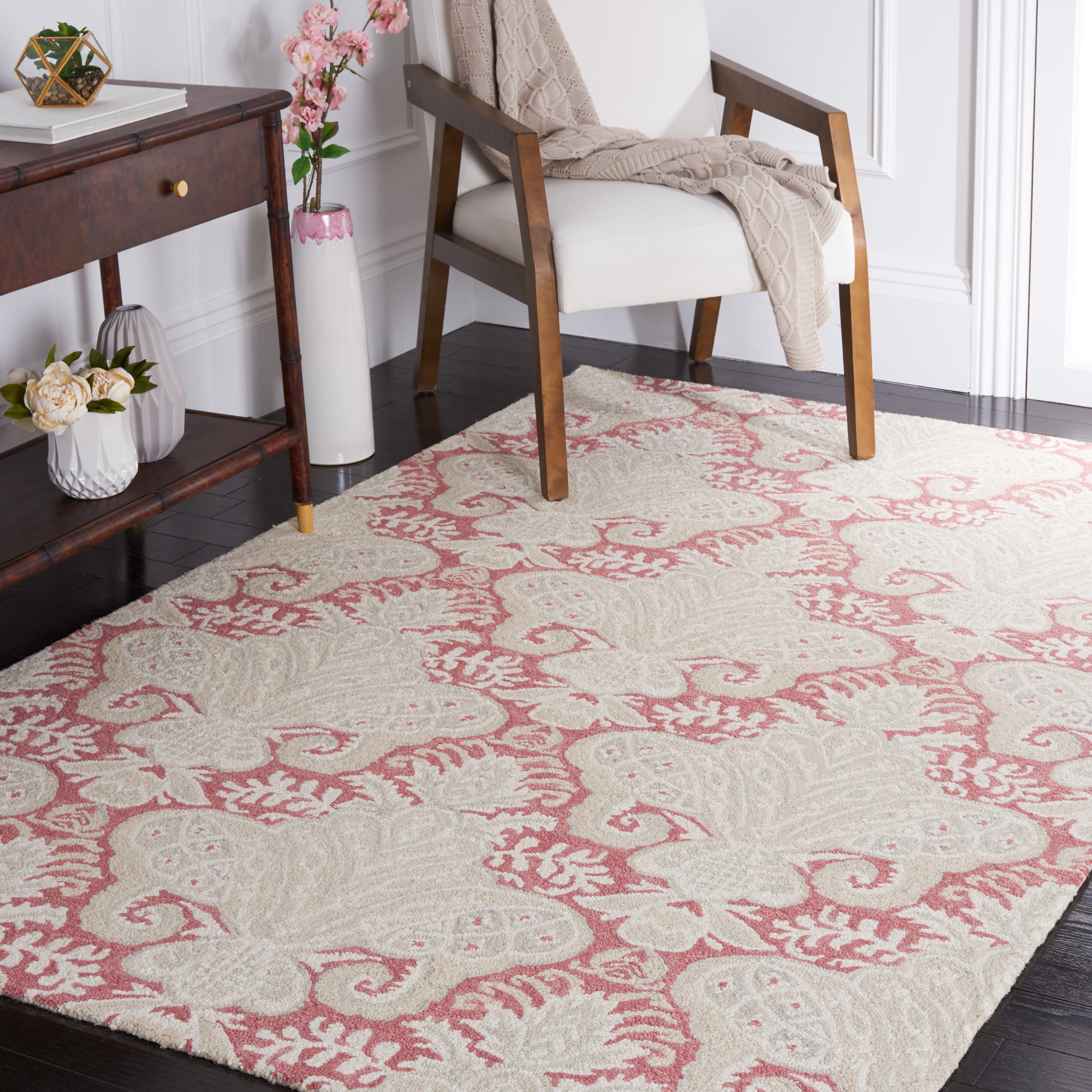 SAFAVIEH Micro-Loop Deziree Floral Area Rug, Pink/Beige, 5' x 8'