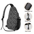 thumbnail image 3 of Sling Backpack,Black White Halloween Skull Pattern Sling Bag with Water Bottle Holder,Waterproof Sling Bag for Men/Women with Headphone Jack for Hiking,Travel, 3 of 6