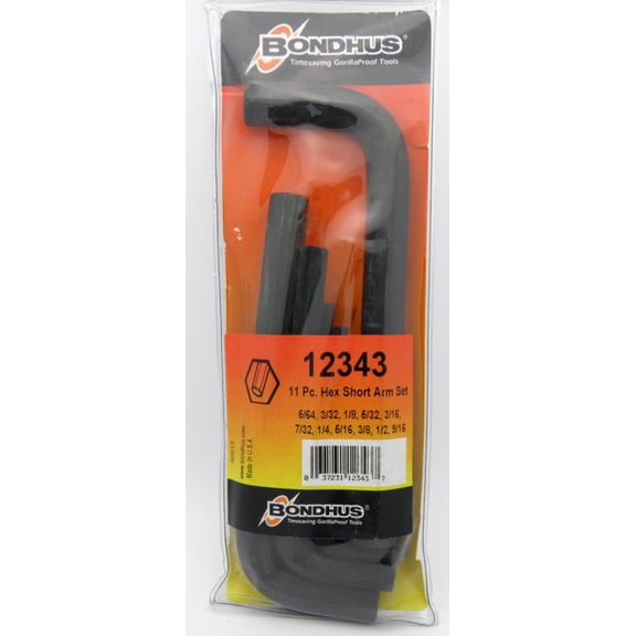 Inch Hex (Allen) Short Arm L-Wrenches Set 11pc 5/64" -9/16"Hex (Allen) End Protanium®/Proguard™Finish In - USA
