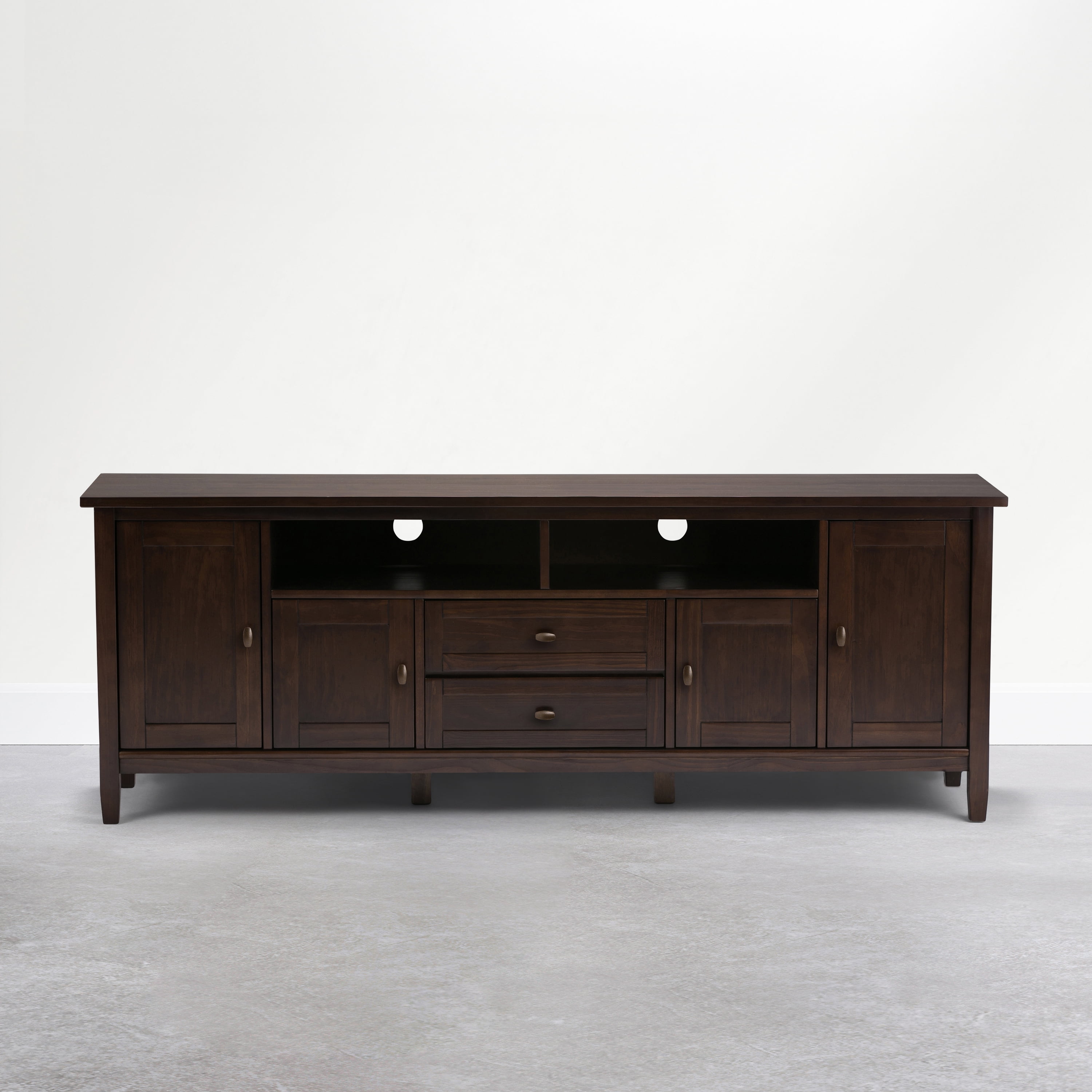 Simpli Home Warm Shaker 72 inch Wide Solid Wood TV Stand, Mocha Brown