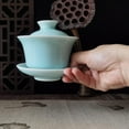 thumbnail image 3 of Gaiwan Kung Fu Teacups with Lid 5-Ounce Teacup and Saucer Set Porcelain Chinese Celadon (Sky blue), 3 of 8