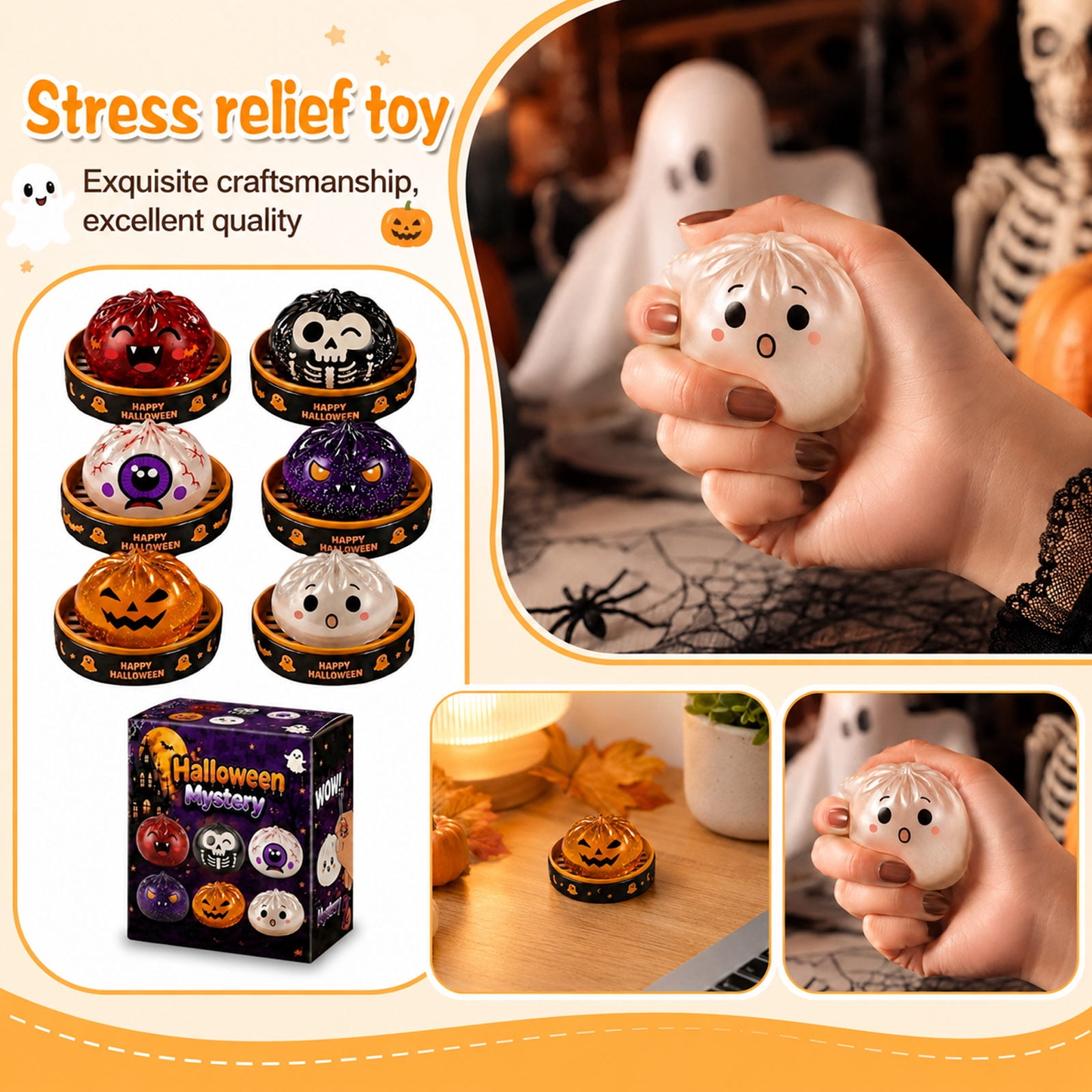 2026 Halloween Blind Box Ghost Dumpling Squishy, Glitter Ghost Dumpling, Gothic Tabletop Accent Decorative Fidget Toy, Ghost Dumpling Stress Squeeze Balls Collectible Figurine