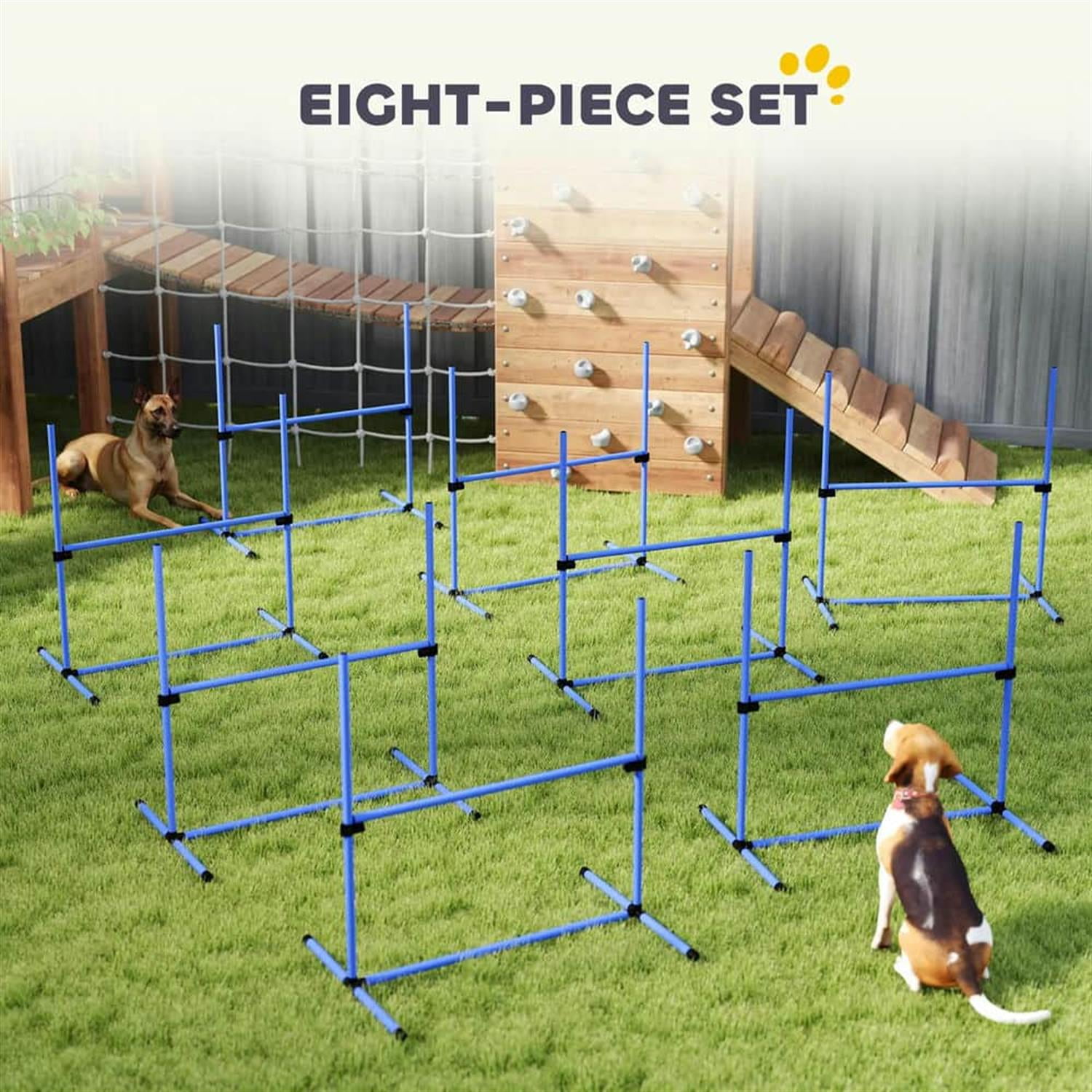 Kadyn 8-Piece Dog Agility Set with Height-Adjustable Bars, Portable Bag, Replacement Top Bar for Dog Training, Pet Agility, Blue