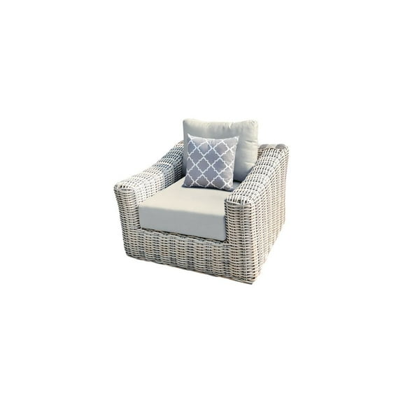 Hawaii Three-Tone Wicker Gray/Off White/Beige Arm Chair in Light Beige Cushion