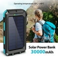 thumbnail image 5 of BAOKALER 30000mAh Solar Charger for Cell Phone iPhone, Portable Solar Power Bank with Dual 5V USB Ports, 2 Led Light Flashlight, Compass Battery Pack for Outdoor Camping Hiking(Blue), 5 of 11