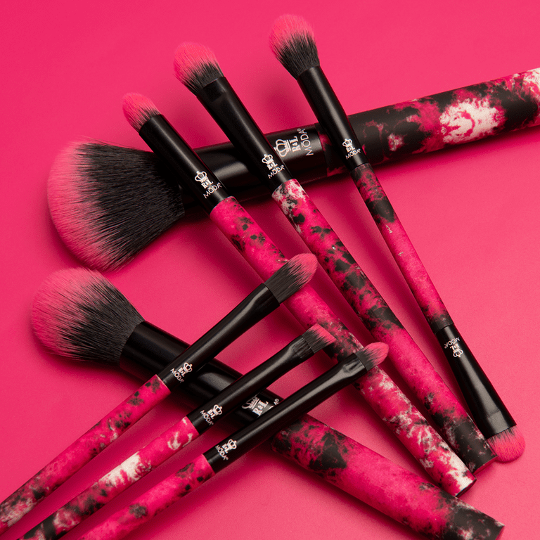 Moda Brush Totally Electric Neon Pink Full Face 13pc Makeup Brush Kit,  Includes Complexion, Highlight & Glow, And Crease Makeup Brushes : Target
