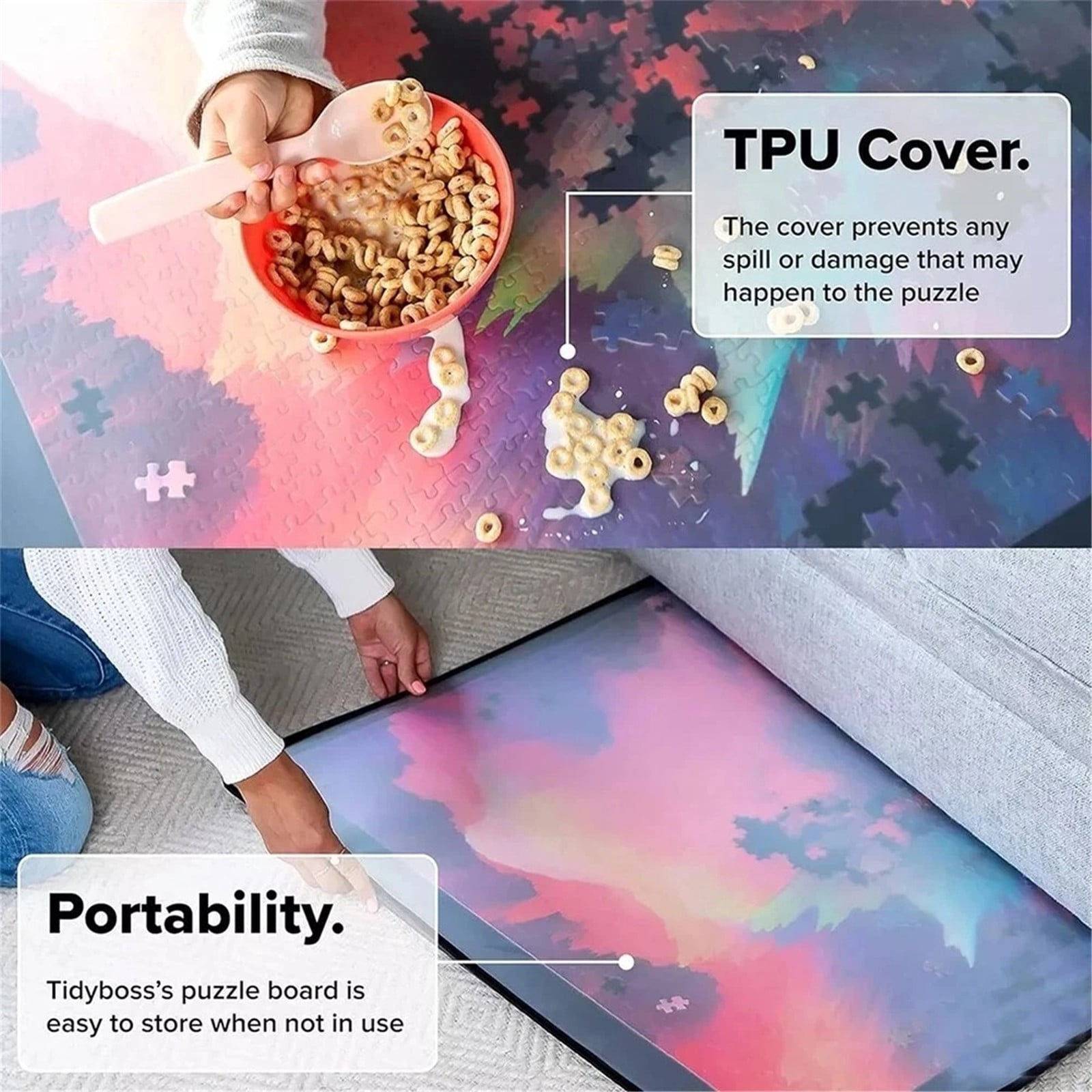 ZMKIAG Lightweight Puzzle Board for 1000 Pieces with 6 Sorting Trays - Non-slip Puzzle Table with Storage Cover for Jigsaw Puzzles, Portable Work Surface for Home, Travel & Game Night