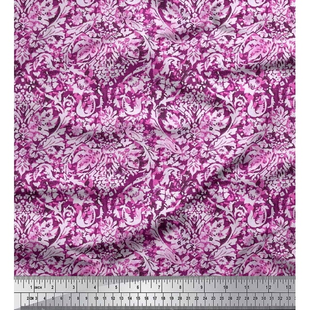 Soimoi Polyester Crepe Fabric Leaves & Floral Batik Printed Fabric 1 Yard 42 Inch Wide