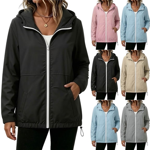 CBASIHI Womens Sun Protection Jackets with Pockets- Casual Summer Hooded Windbreaker Long Sleeve Full Zip Solid Lining Hiking Outerwear Black Size S-2XL