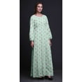 thumbnail image 4 of Bimba Moss Georgette Clover Leaves Floral Printed Womenâ€™s Long Sleeve Elastic Waist MaxiÂ&nbsp;DressÂ&nbsp;Gown-Medium, 4 of 5